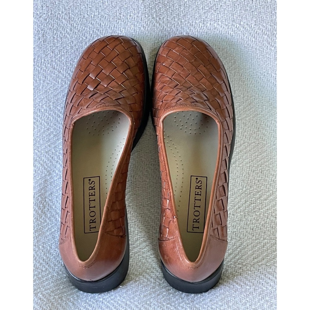 Trotters Womens Viva 7.5N‎ Loafers Brown Woven Leather Flats